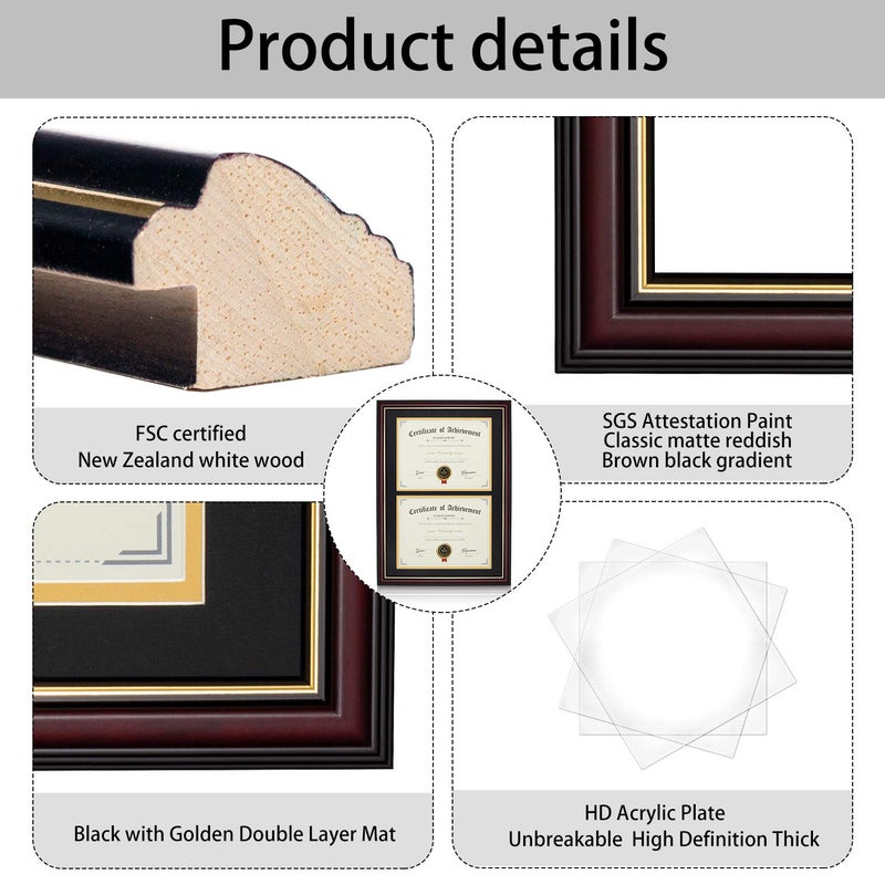 ELSKER&HOME Picture Frame-Made for 2 x 8.5x11 Inch Documents or 14x20 Inch Photos with Black Mat & Golden Rim (Double Mat, Wall Mount, Wood & Plastic) - Image 3